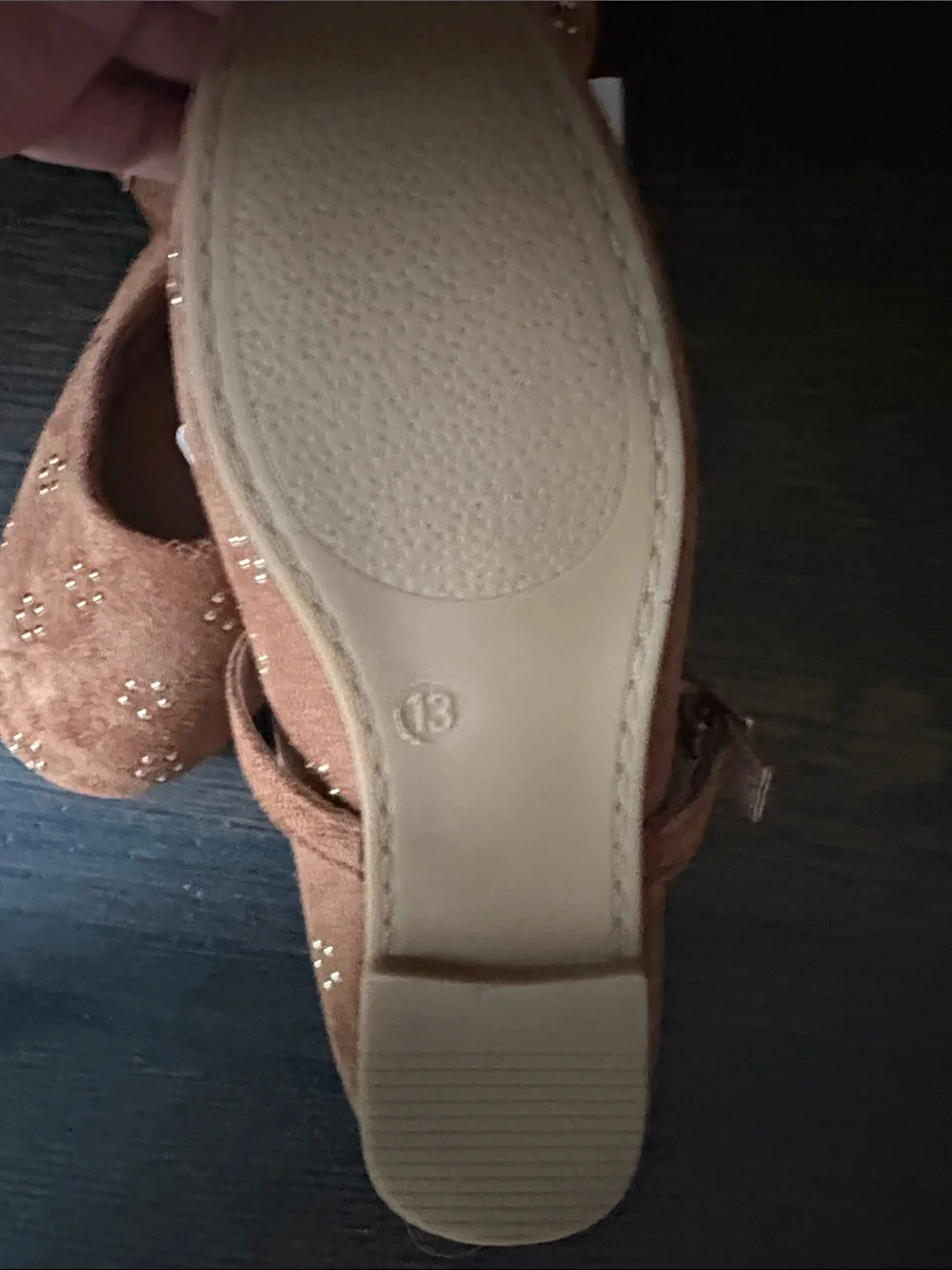 Kids Brown Suede Mary Jane Shoes with Gold Studs